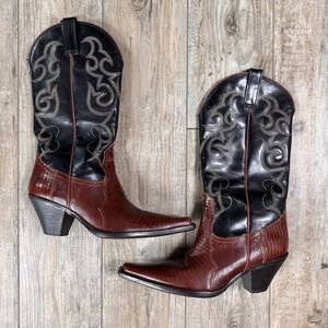 Maralyn Western Cowgirl Boots Red Lizard Embossed Leather Size 8M Brazil